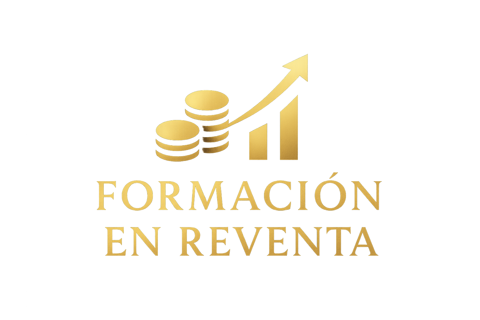 Ahora generame una imagen para poner de logo al producto "Formación en Reventa" que sea llamativa pero a la vez minimalista y pegue con los colores y la estética de la página. Es decir que exprese el lujo el dinero que exprese el dinero que pueda ganar si compra este pack. usa los colores oscuros pero también que resalte un color dorado, colores de lujo.