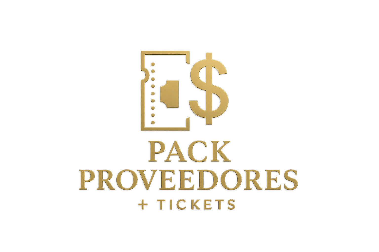 Ahora generame una imagen para poner de logo al producto "Pack Proveedores + Tickets" que sea llamativa pero a la vez minimalista y pegue con los colores y la estética de la página. Es decir que exprese el lujo el dinero que exprese el dinero que pueda ganar si compra este pack. usa los colores oscuros pero también que resalte un color dorado, colores de lujo.